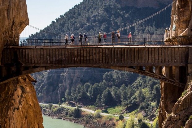 Tourists walk along the 'El Caminito del Rey' (King's Little Path) footpath in Malaga, Spain. 'El Caminito del Rey', ...